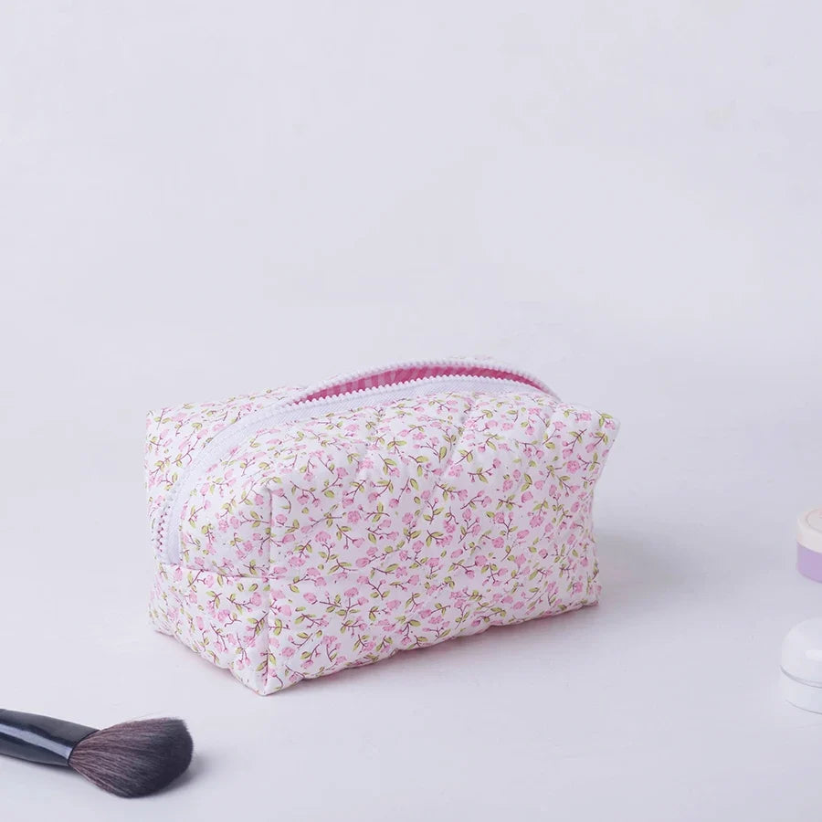 Floral Quilted Makeup Bag