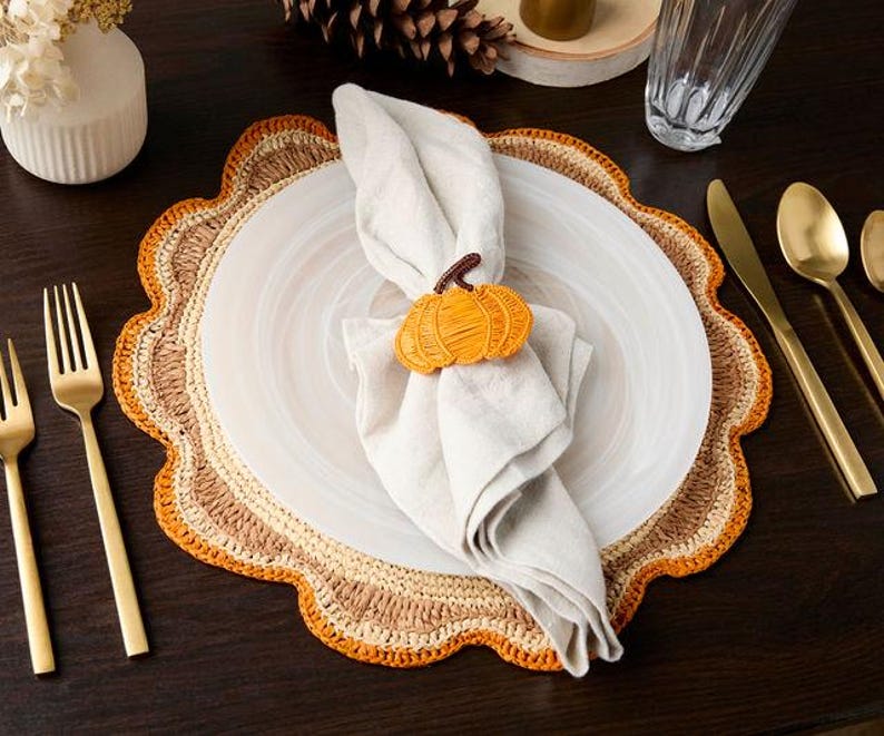 Pumpkin Napkin Rings, Set of 4 - Fall and Thanksgiving Table Decor