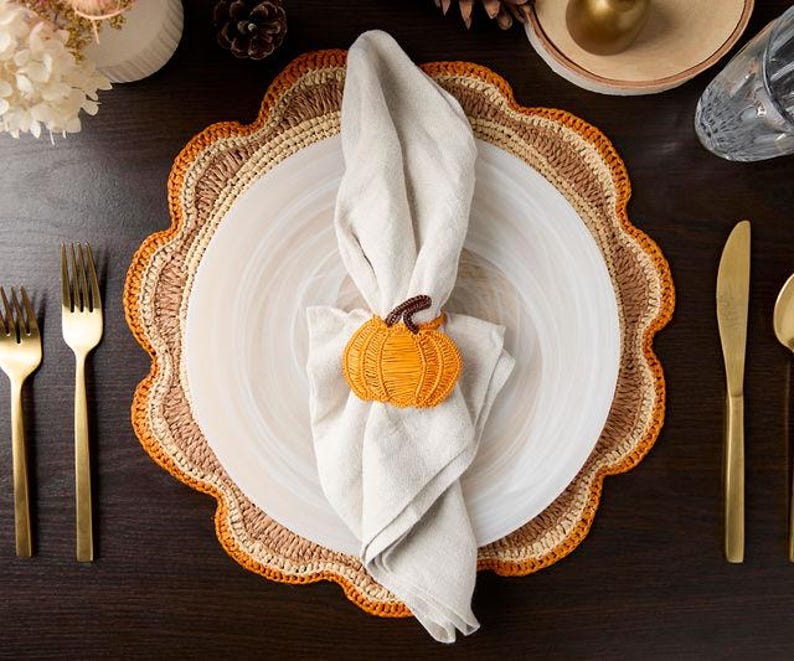 Pumpkin Napkin Rings, Set of 4 - Fall and Thanksgiving Table Decor